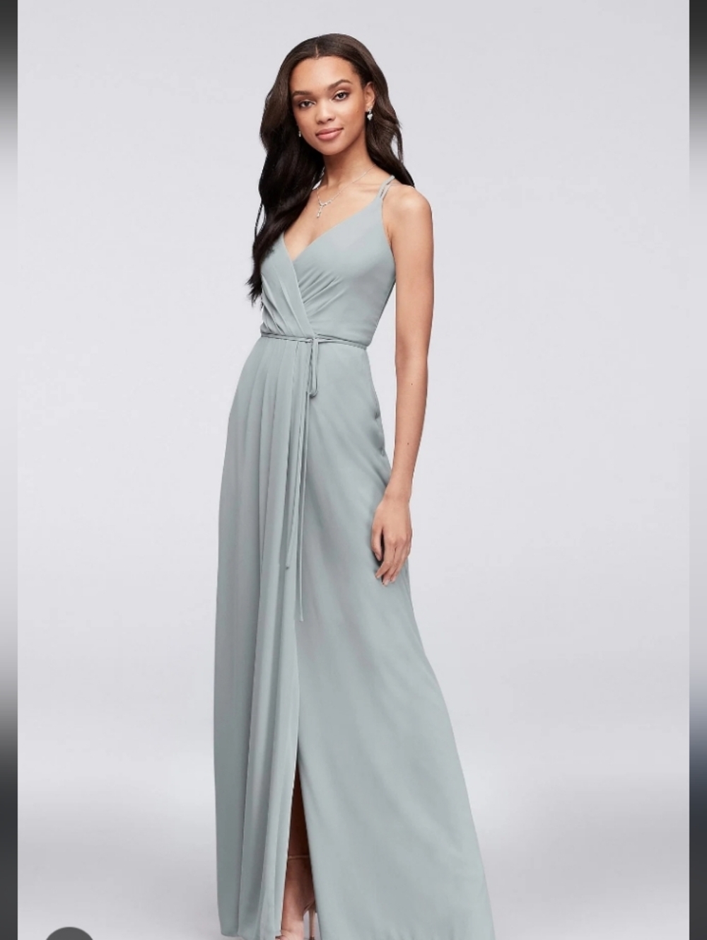 🤠🦄David's Bridal 139$Retail Sage Double-Strap Wrap-FrontChiffon WeddingGown 0
